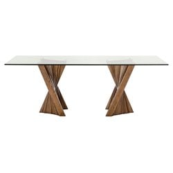 limari home corbin rectangular mid-century glass & wood dining table in walnut