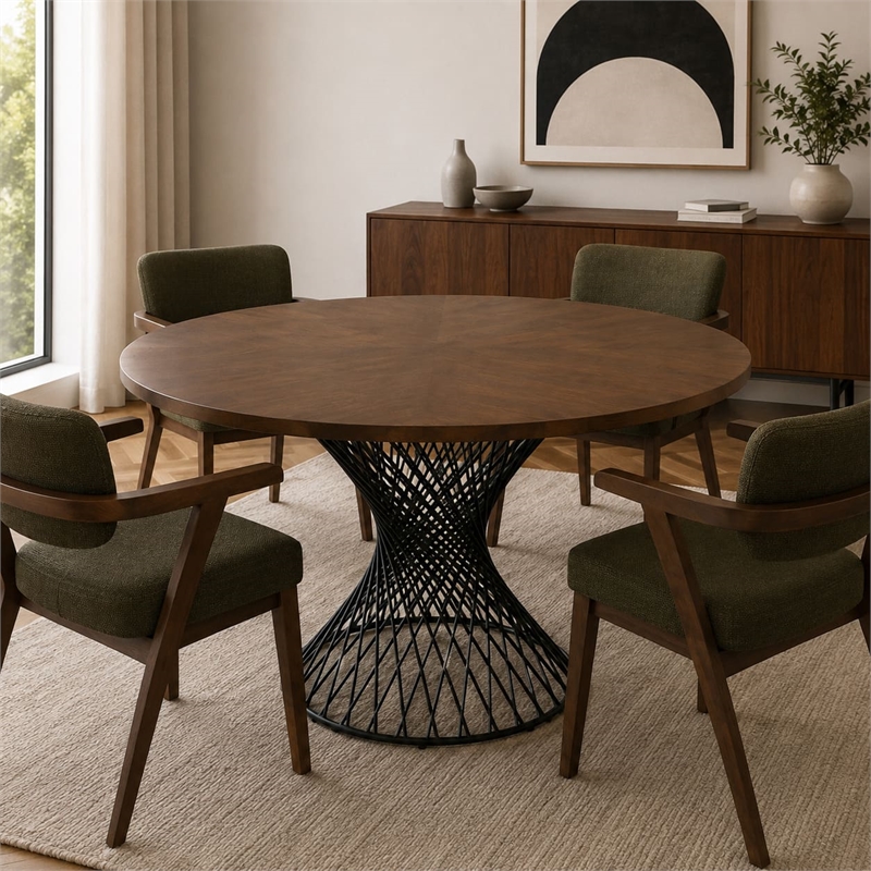 Limari Home Theresa Modern Wood & Metal Table with Pedestal leg in Walnut/Black