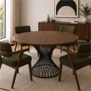Limari Home Theresa Modern Wood & Metal Table with Pedestal leg in Walnut/Black