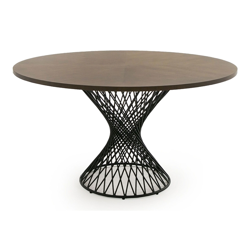 Limari Home Theresa Modern Wood & Metal Table with Pedestal leg in Walnut/Black
