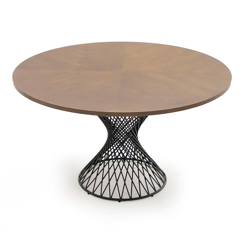 Limari Home Theresa Modern Wood & Metal Table with Pedestal leg in Walnut/Black
