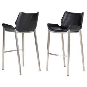 Limari Home Dave 30&quot Eco-Leather & Stainless Steel Bar Stool in Black (Set of 2)
