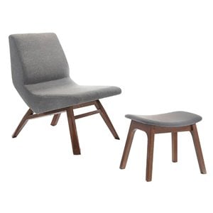 Limari Home Whitney Solid Wood & Fabric Accent Chair & Ottoman in Gray/Walnut