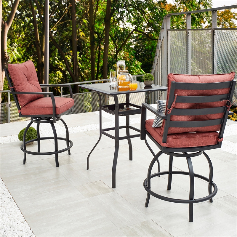 Patio Festival 3-Piece Metal Outdoor Bistro Set in Red and Black