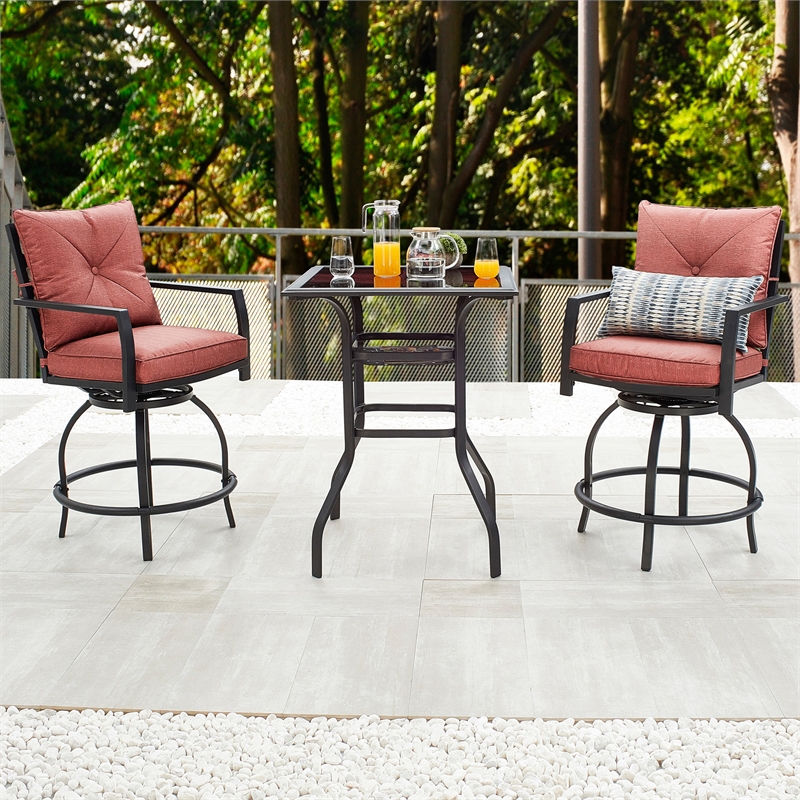 Patio Festival 3-Piece Metal Outdoor Bistro Set in Red and Black