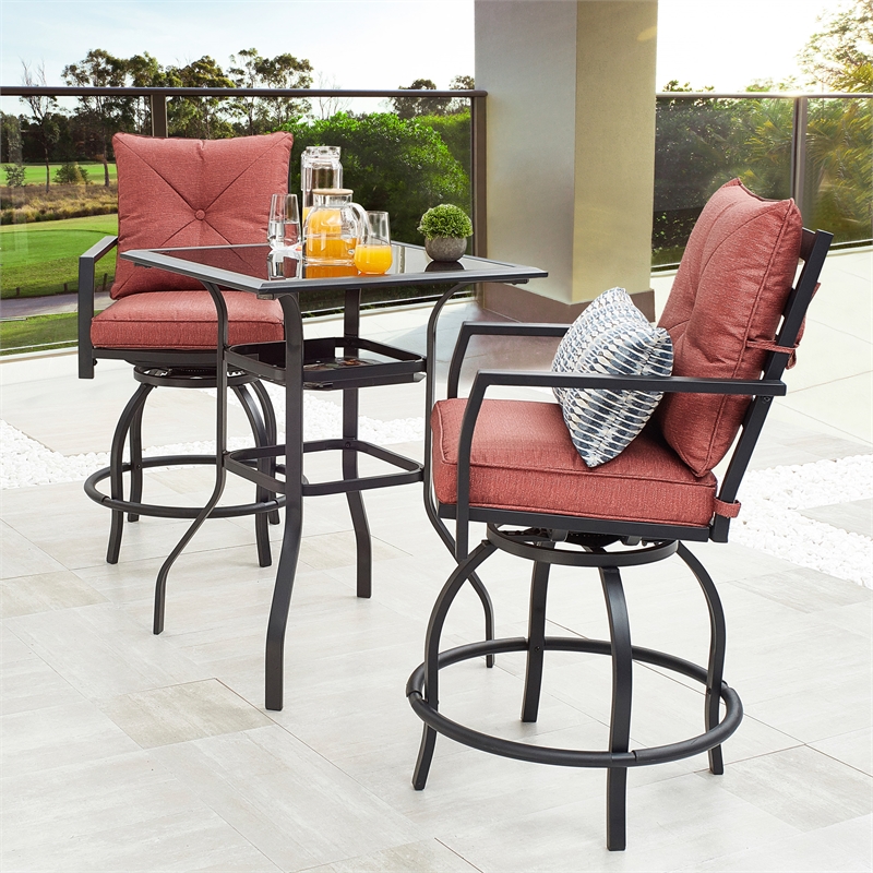 Patio Festival 3-Piece Metal Outdoor Bistro Set in Red and Black
