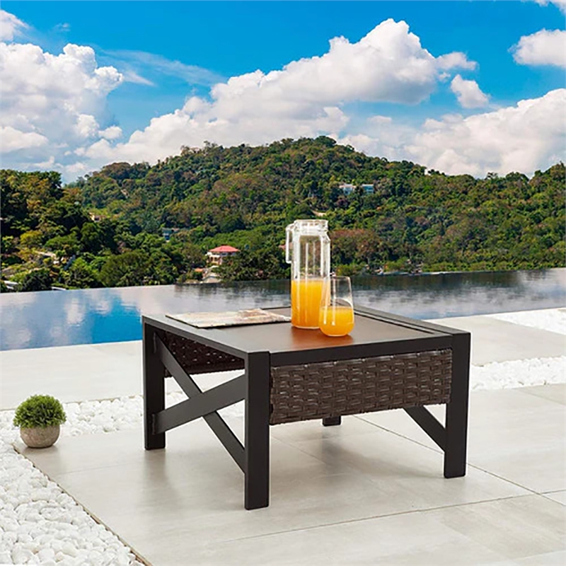 Patio Festival X-Arm Col. Rattan Outdoor Side Table in Brown/Black