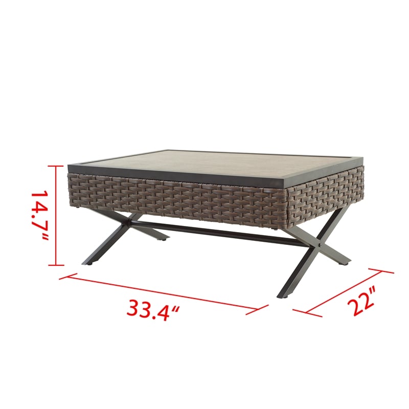 Patio Festival X-Leg Rattan Outdoor Coffee Table in Brown/Black