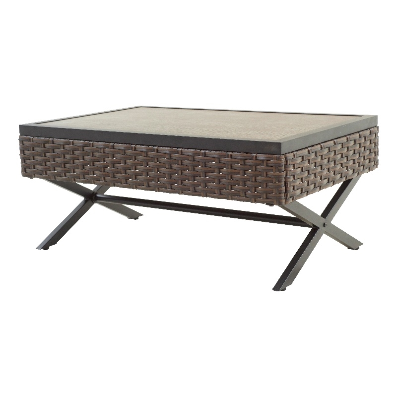 Patio Festival X-Leg Rattan Outdoor Coffee Table in Brown/Black