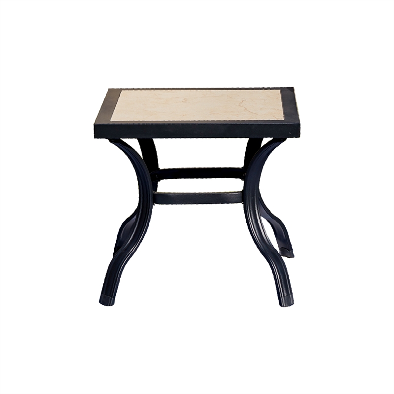 Patio Festival Metal Outdoor Side Table in Black/Beige Finish