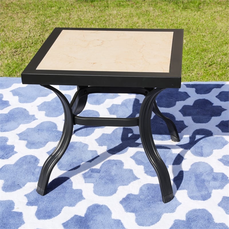 Patio Festival Metal Outdoor Side Table in Black/Beige Finish