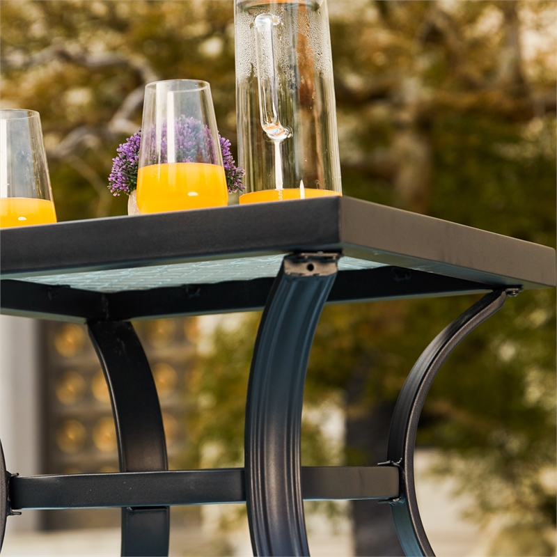 Patio Festival Metal Outdoor Side Table in Black/Beige Finish