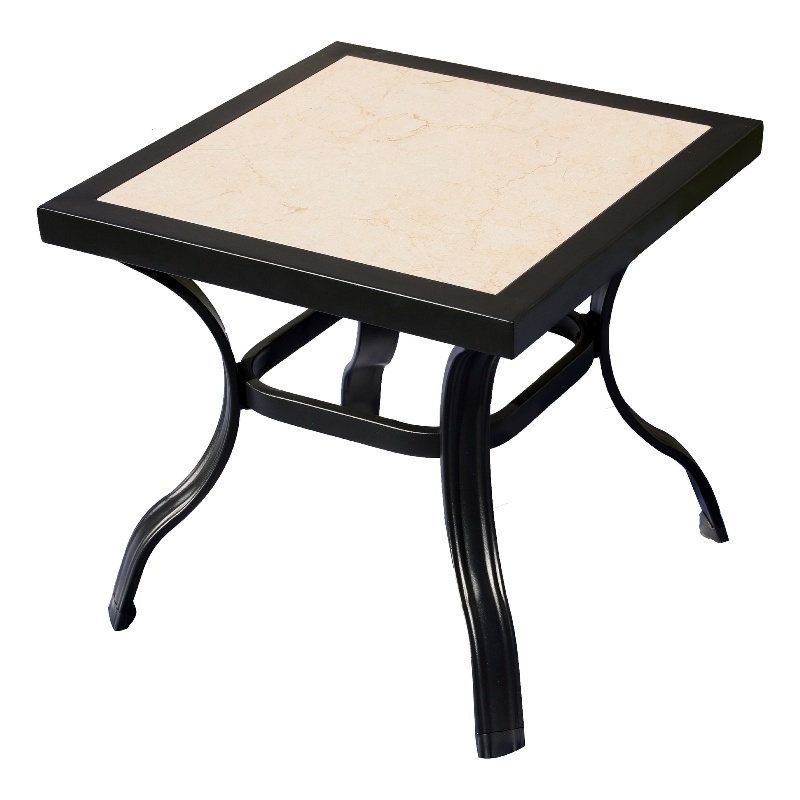 Patio Festival Metal Outdoor Side Table in Black/Beige Finish