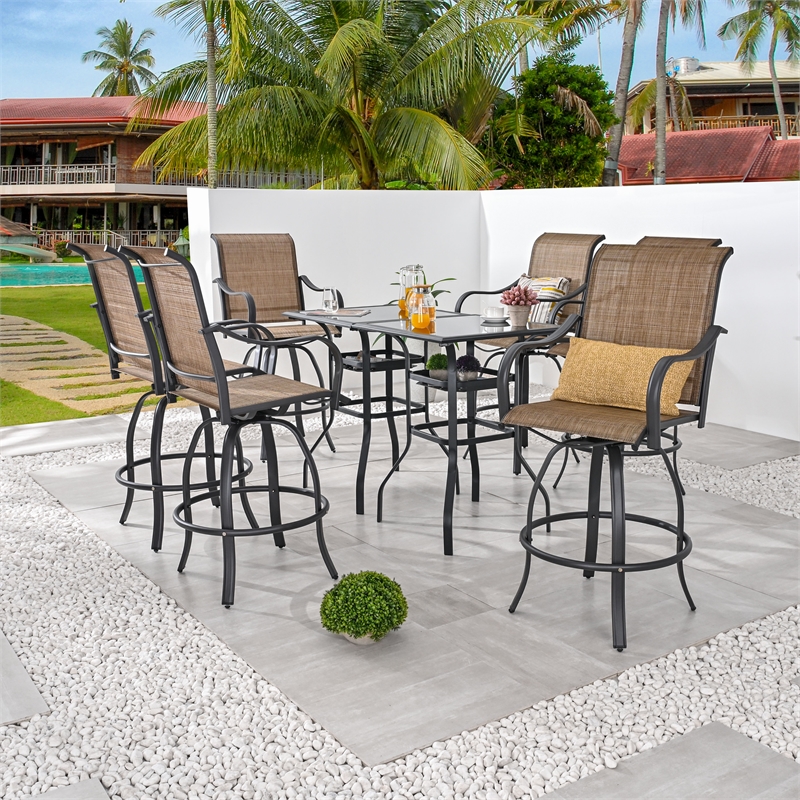 Patio Festival Metal 8-Piece Outdoor Dining Set in Brown/Black