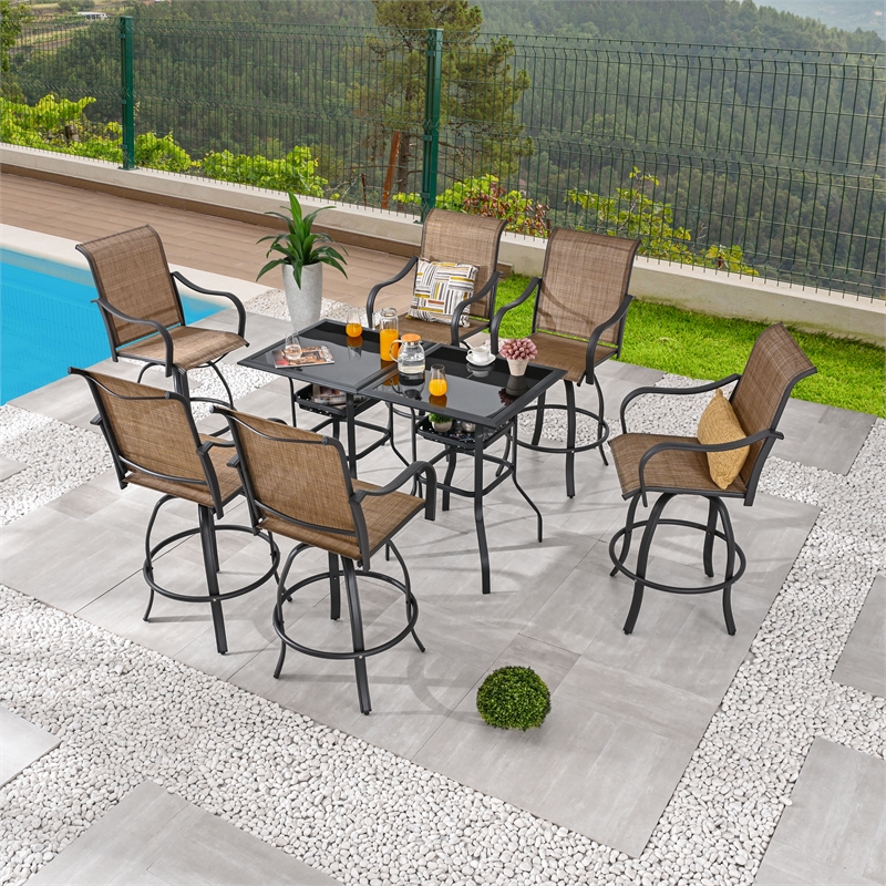 Patio Festival Metal 8-Piece Outdoor Dining Set in Brown/Black