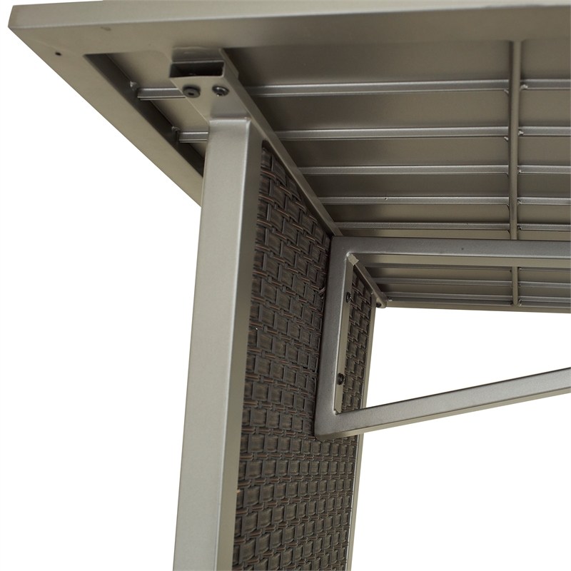 Patio Festival Thermal Transfer Metal Outdoor Dining Table in Gray & Brown