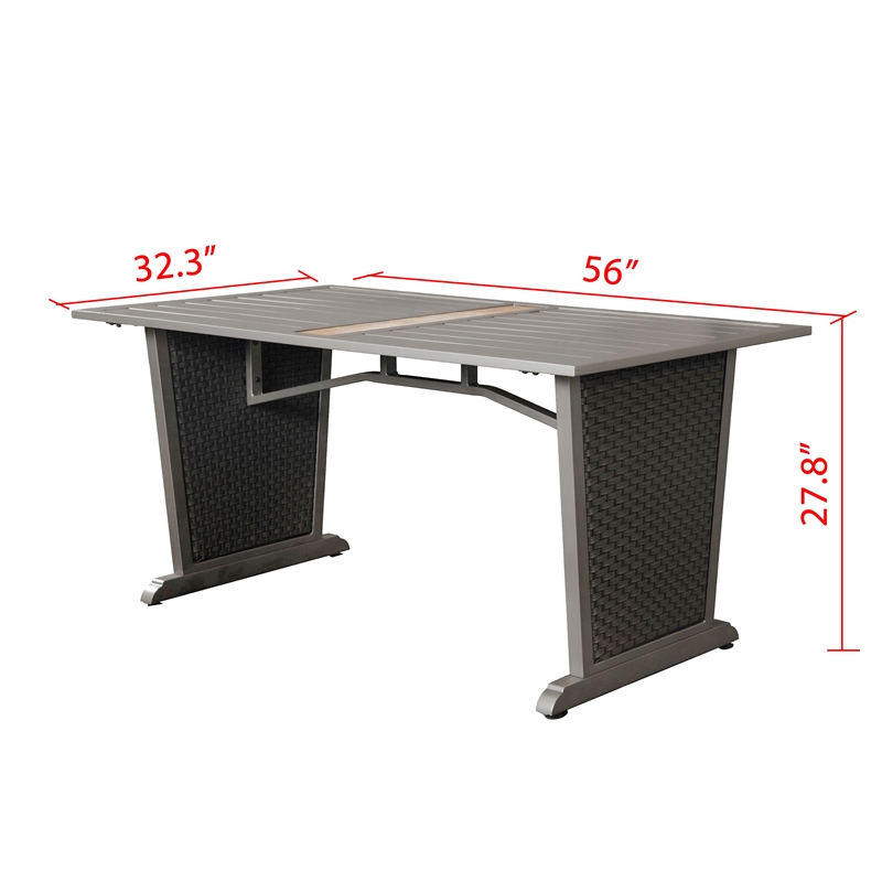 Patio Festival Thermal Transfer Metal Outdoor Dining Table in Gray & Brown