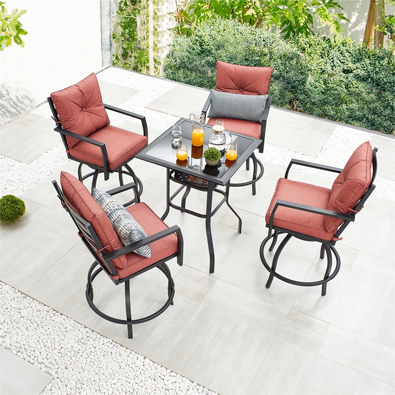 Patio Festival Metal 5-Piece Outdoor Dining Set in Red Orange/Black