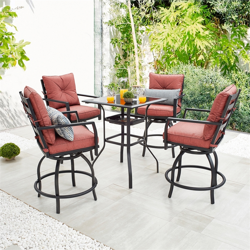 Patio Festival Metal 5-Piece Outdoor Dining Set in Red Orange/Black