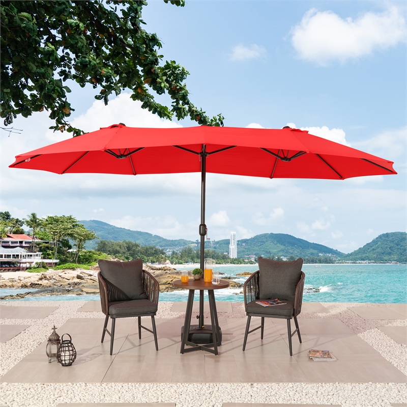Patio Festival Outdoor 15 ft. x 9 ft. Fabric Umbrella in Red