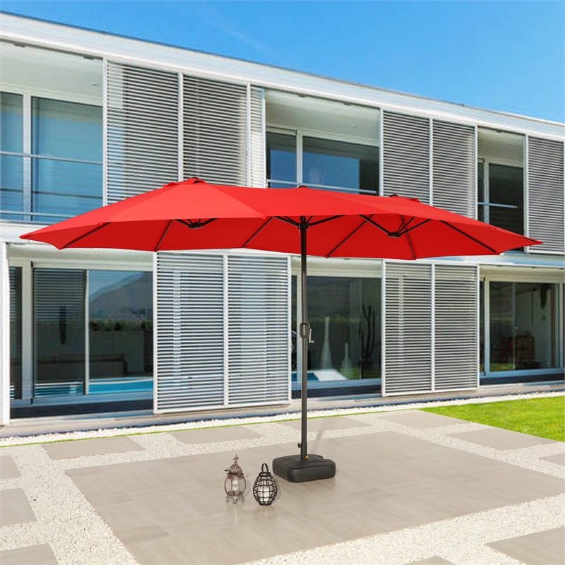 Patio Festival Outdoor 15 ft. x 9 ft. Fabric Umbrella in Red