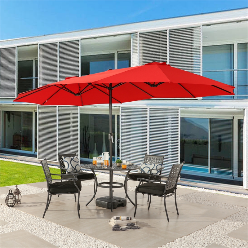 Patio Festival Outdoor 15 ft. x 9 ft. Fabric Umbrella in Red