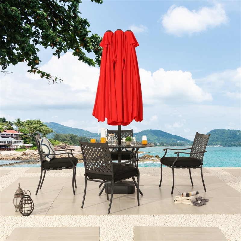 Patio Festival Outdoor 15 ft. x 9 ft. Fabric Umbrella in Red