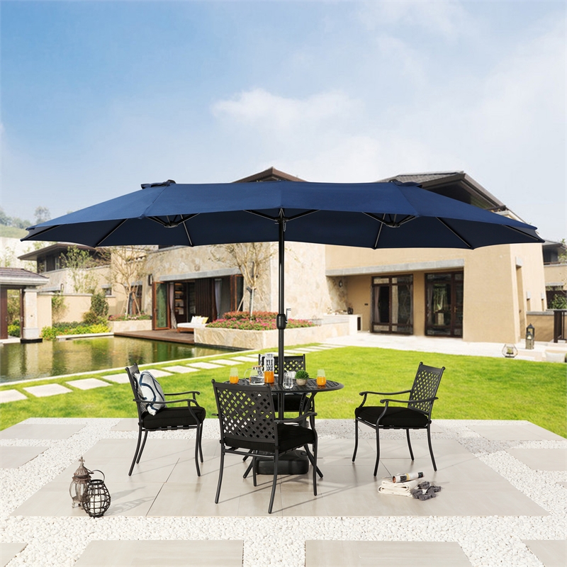 Patio Festival Outdoor 15 ft. x 9 ft. Fabric Umbrella in Blue