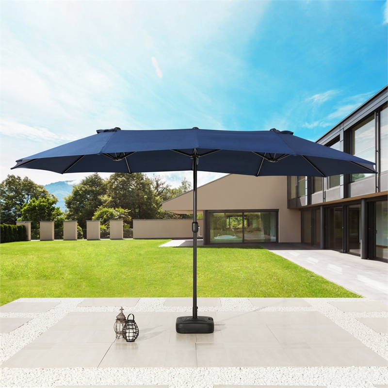 Patio Festival Outdoor 15 ft. x 9 ft. Fabric Umbrella in Blue