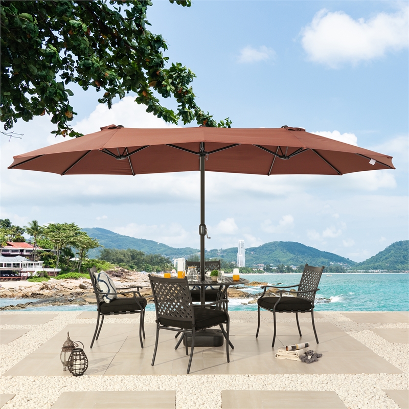 Patio Festival Outdoor 15 ft. x 9 ft. Fabric Umbrella in Brown