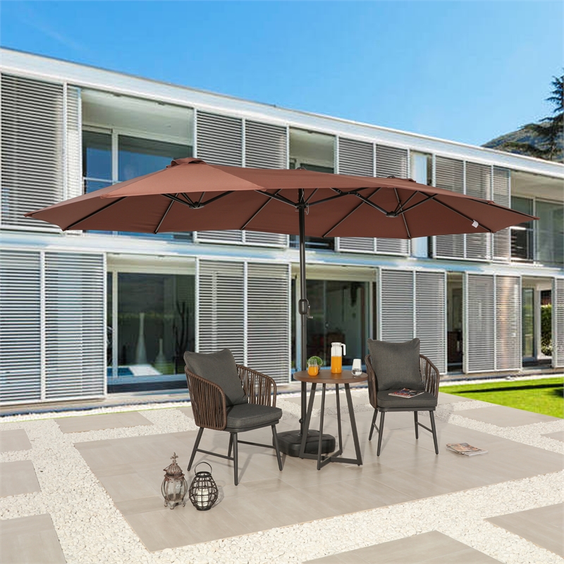 Patio Festival Outdoor 15 ft. x 9 ft. Fabric Umbrella in Brown