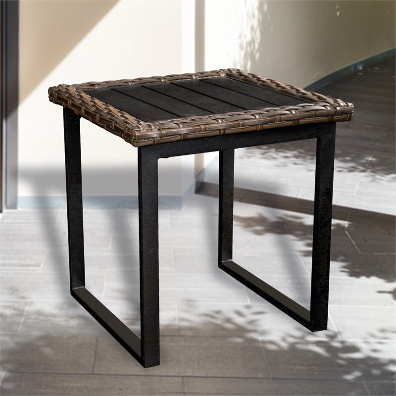 Patio Festival Wicker / Rattan Outdoor Side Table in Black/ Brown