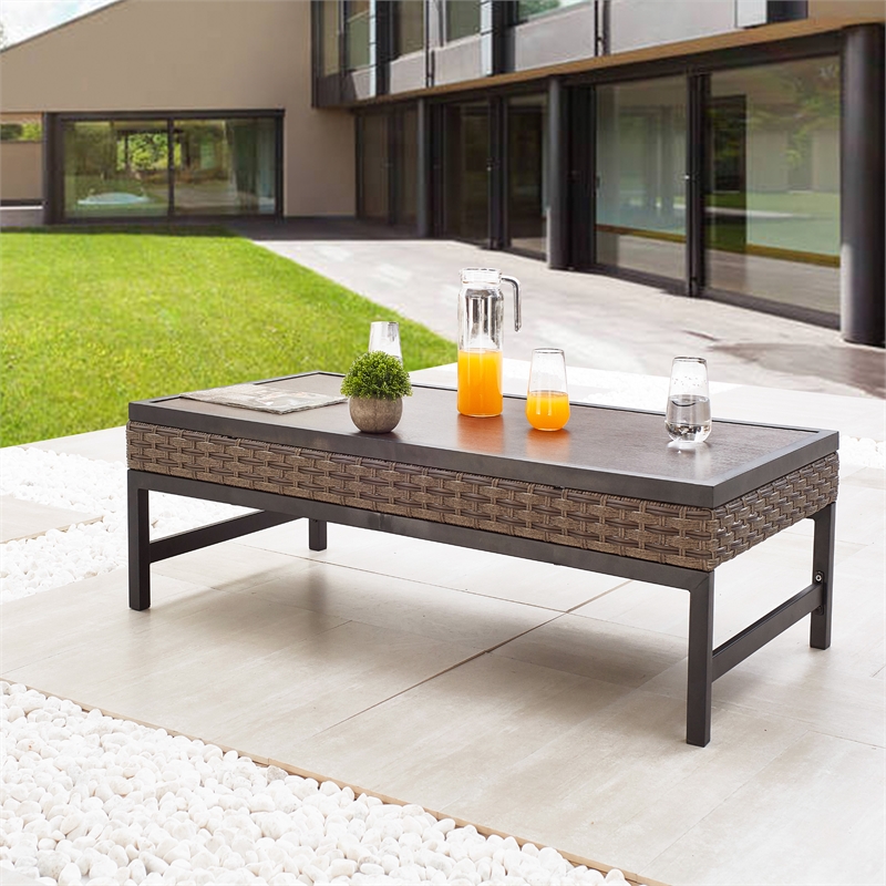 Patio Festival Right Angle Metal Outdoor Coffee Table in Brown/Black