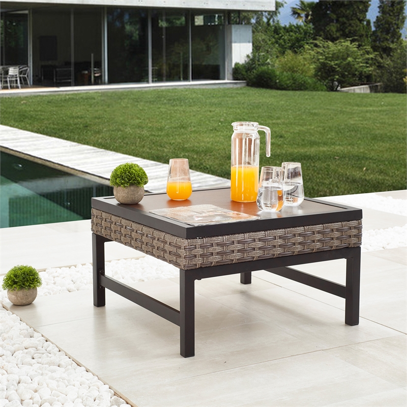 Patio Festival Right Angle Metal Outdoor Side Table in Brown/Black