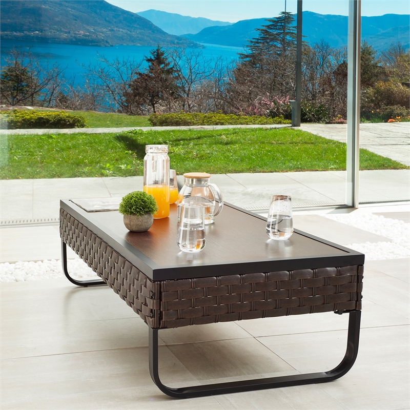Patio Festival U-Leg Wicker / Rattan Outdoor Coffee Table in Brown/Black