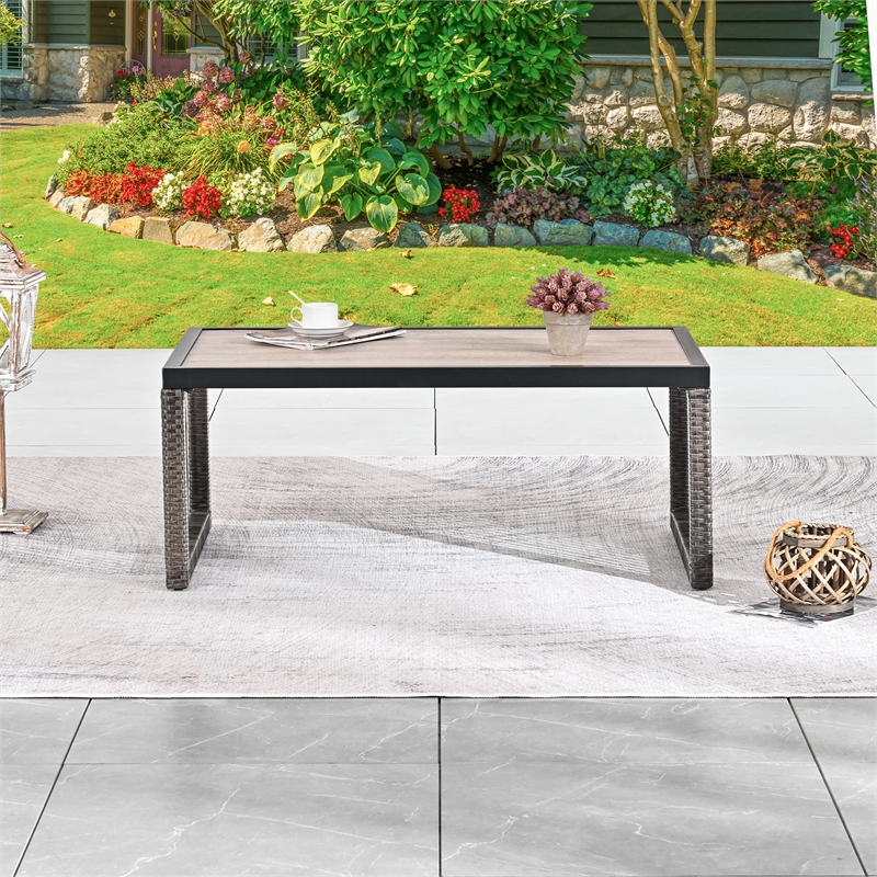 Patio Festival Outdoor Wicker / Rattan and Metal Coffee Table in Gray