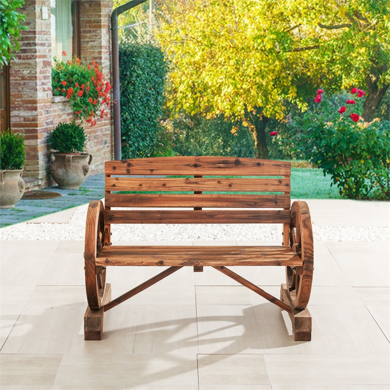 Patio Festival Outdoor Adirondack Solid Wood Bench in Natural Color