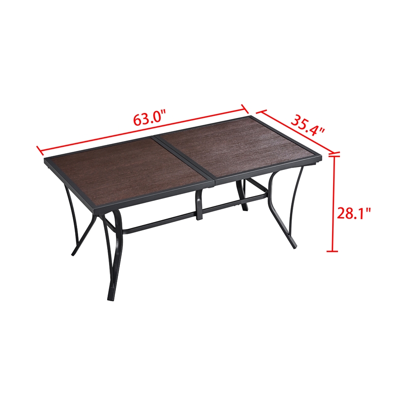 Patio Festival 63 in. Long Metal Outdoor Dining Black Brown Table for up to 8