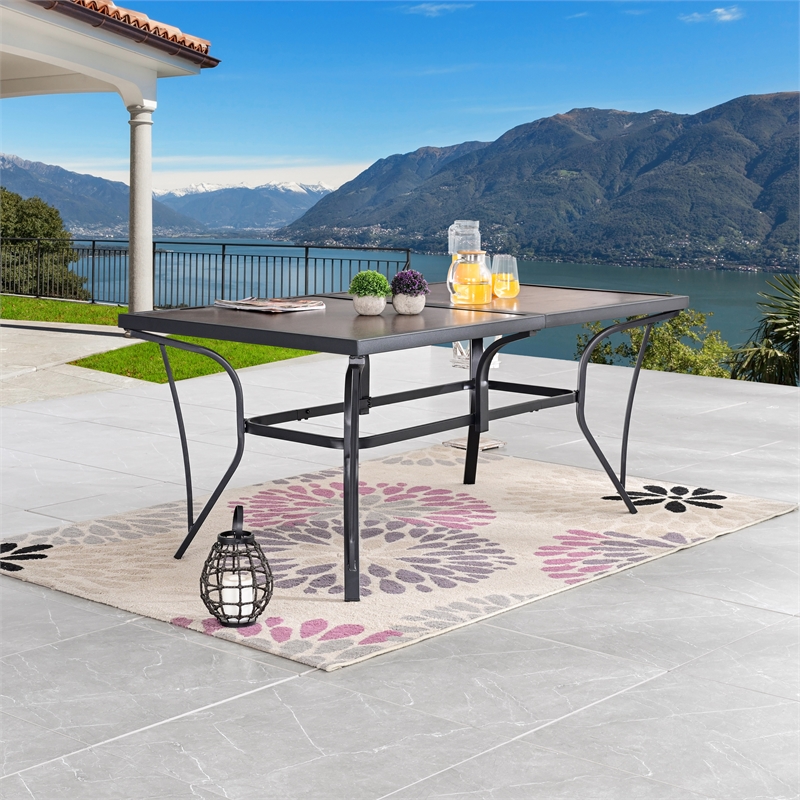 Patio Festival 63 in. Long Metal Outdoor Dining Black Brown Table for up to 8