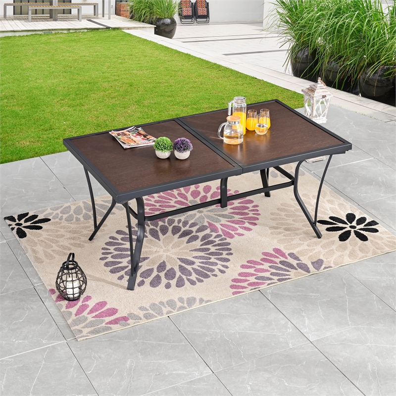 Patio Festival 63 in. Long Metal Outdoor Dining Black Brown Table for up to 8