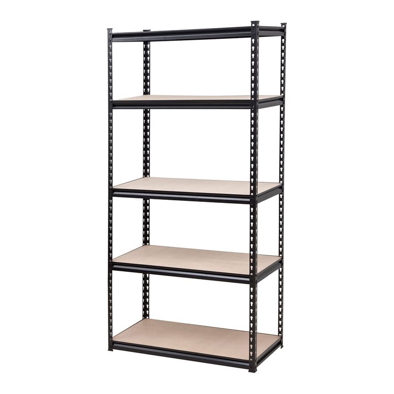 King's Rack 5-Tier Metal Boltless Storage Shelving in Black/Wooden