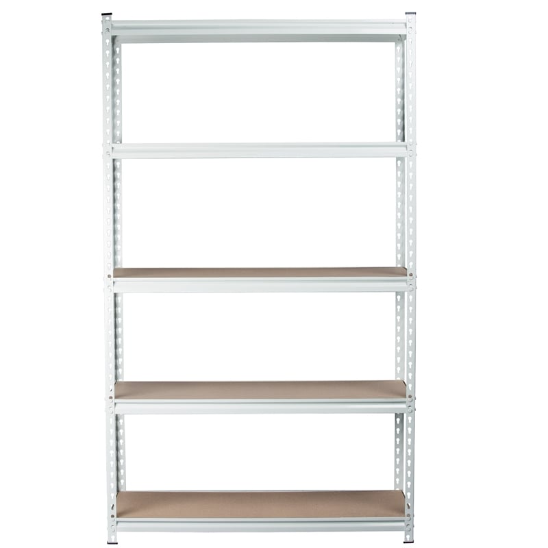 King's Rack 5-Tier Metal Boltless Storage Shelving in White/Wooden