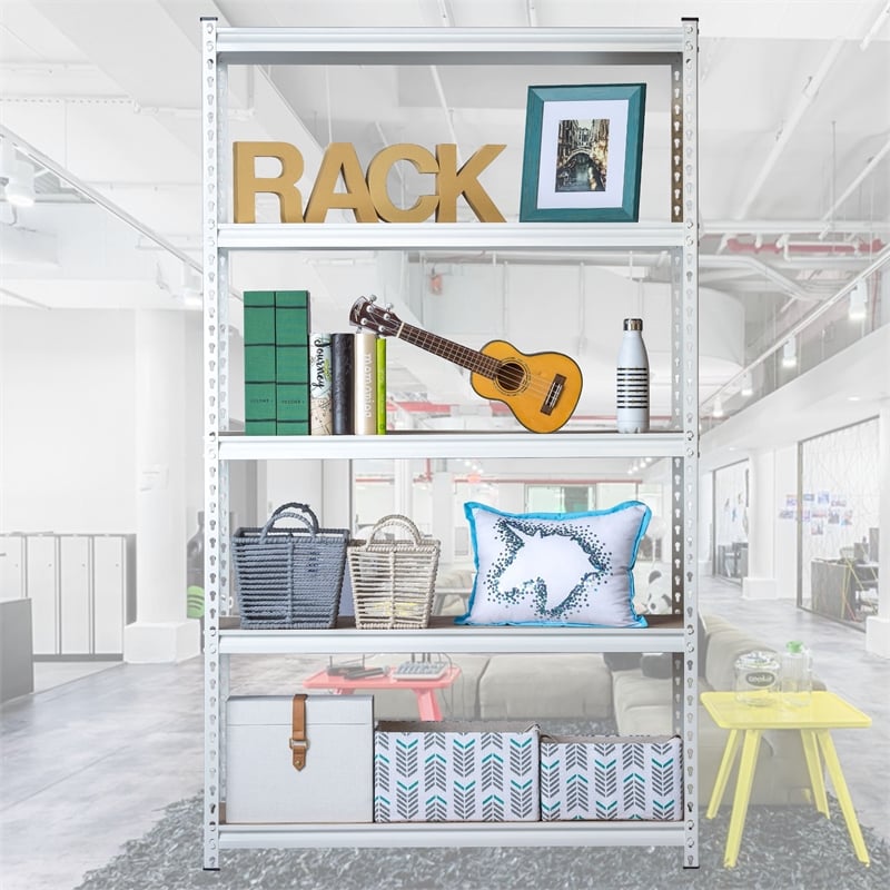 King's Rack 5-Tier Metal Boltless Storage Shelving in White/Wooden