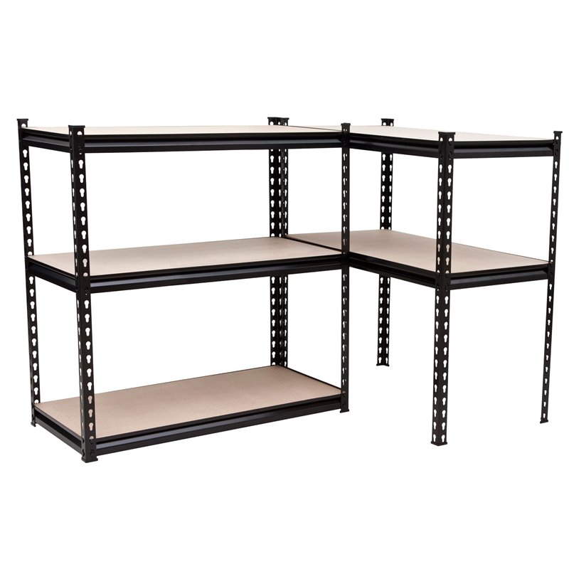 King's Rack 5-Tier Metal Boltless Storage Shelving in Black & Wooden