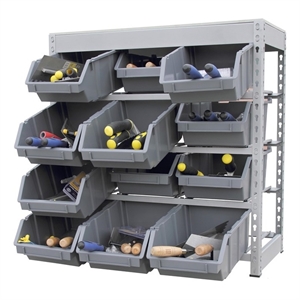 King's Rack 4-Tier Metal Organizer Shelving Rack with 12 Bins in Gray