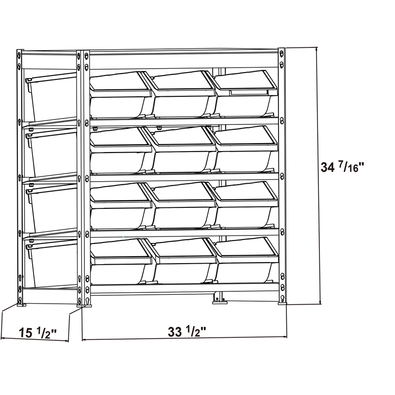 King's Rack 4-Tier Metal Organizer Shelving Rack with 12 Bins in Gray