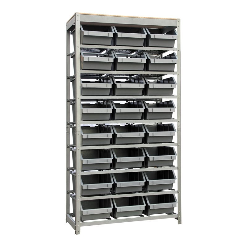 King's Rack 8-Tier Metal Organizer Shelving Rack with 24 Bins in Gray