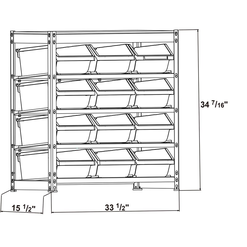 King's Rack 4-Tier Metal Organizer Shelving Rack with 8 Bins in Gray