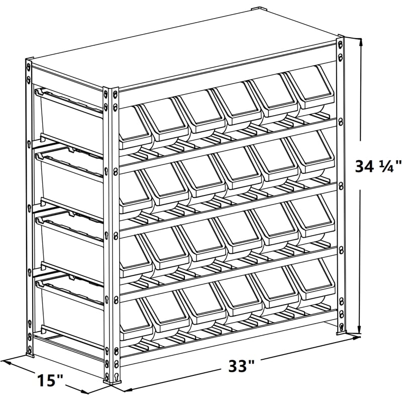 King's Rack 4-Tier Metal Organizer Shelving Rack with 24 Bins in Gray