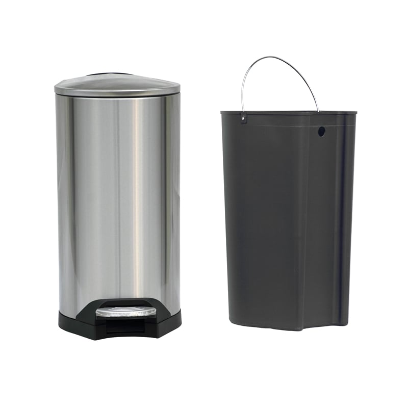 8 Gallon / 30 Liter Brushed Stainless Steel Silver Color Step on Trash Can